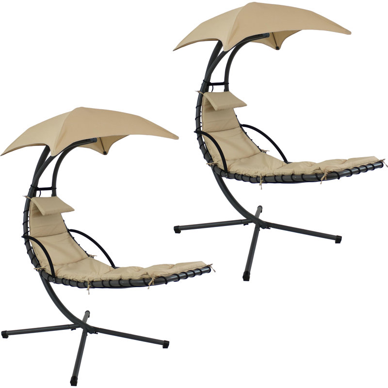 Chaise longue suspendue en acier avec support et auvent Cave Spring - ensemble de 2 - beige, Beige