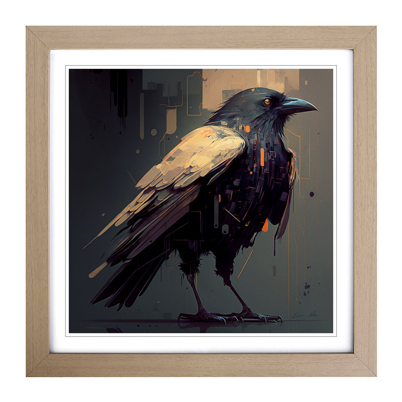 Crow Retro - Framed Print, Oak