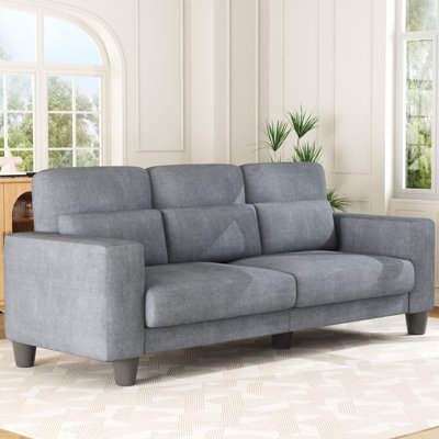 Modern 220CM 3-Seater Chenille Sofa With Wooden Frame and Square Armrests