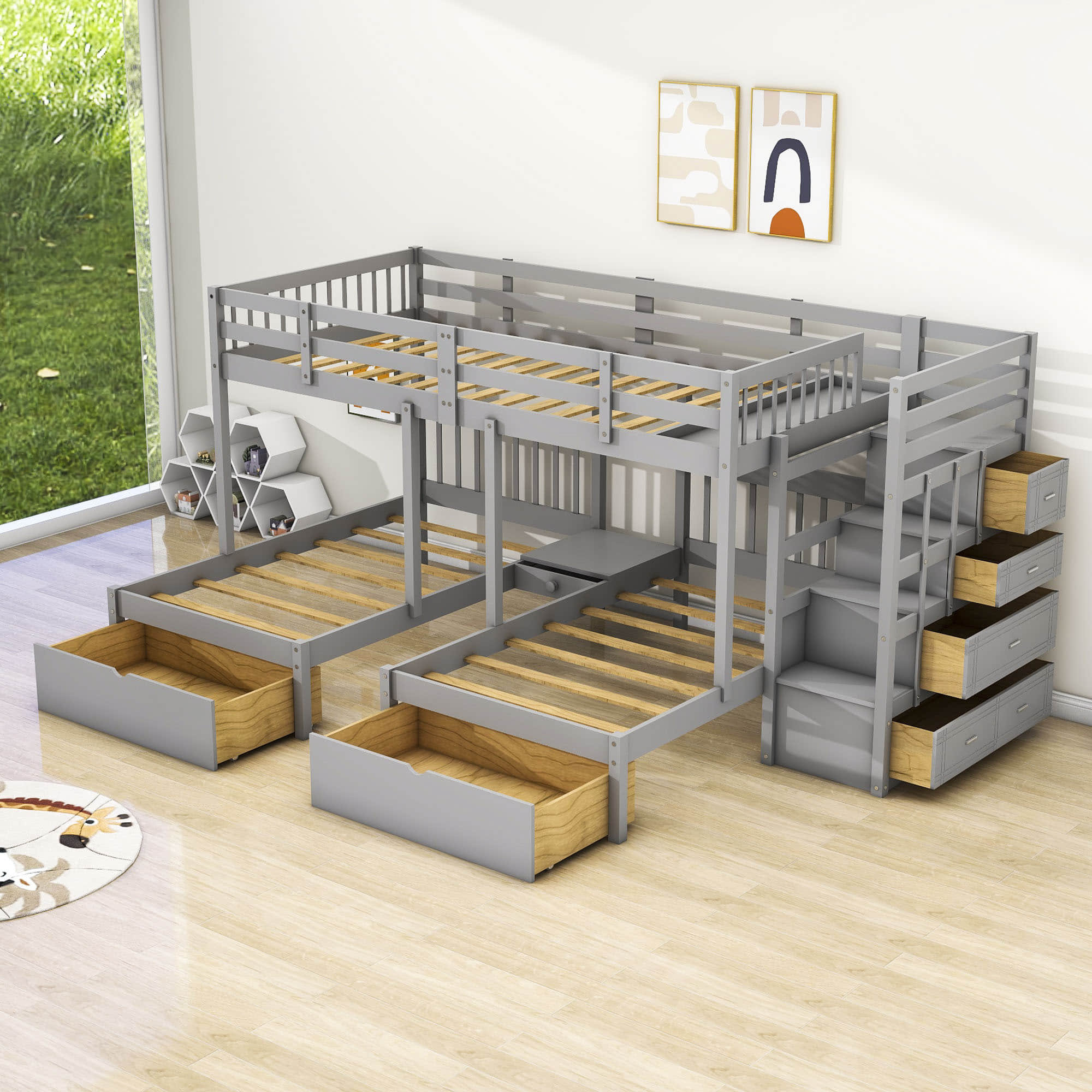 Evelean Full Over Twin Twin 7 Drawers Bunk Bed 