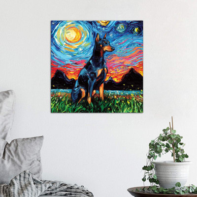 Doberman Night 1 Piece Wrapped Canvas Painting
