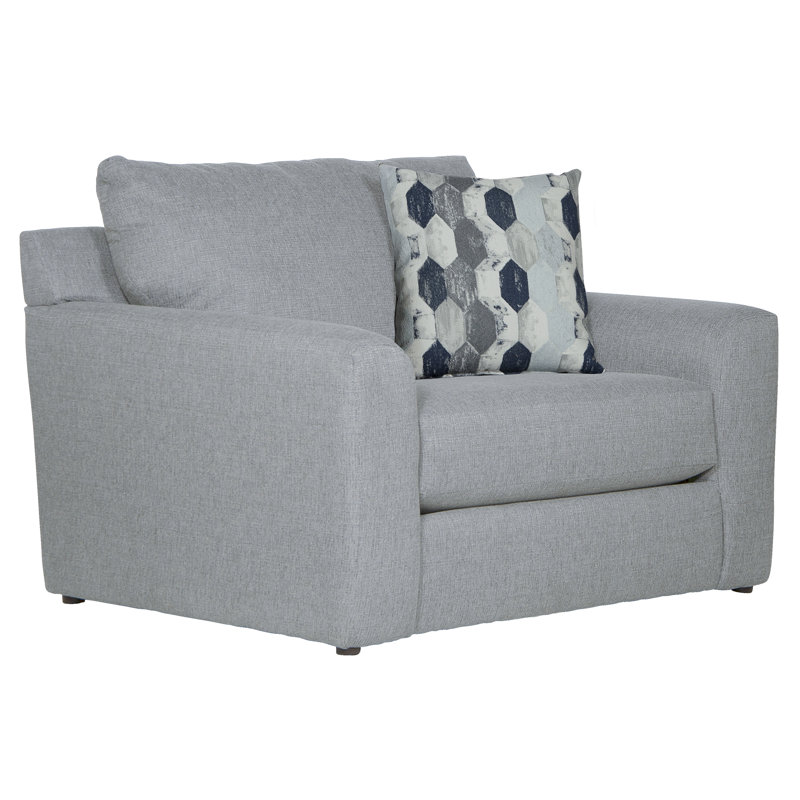 Chaise rembourrée et demi Brytanni avec siège à ressorts et 1 coussin décoratif inclus, 100 % polyester bleu