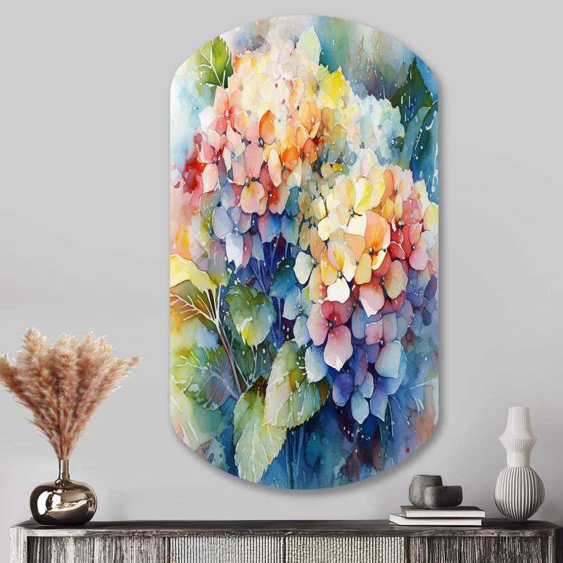 Art mural asymétrique en métal Creswell - Hydrangea Cylinder Shape, H 43 po x l 23 po