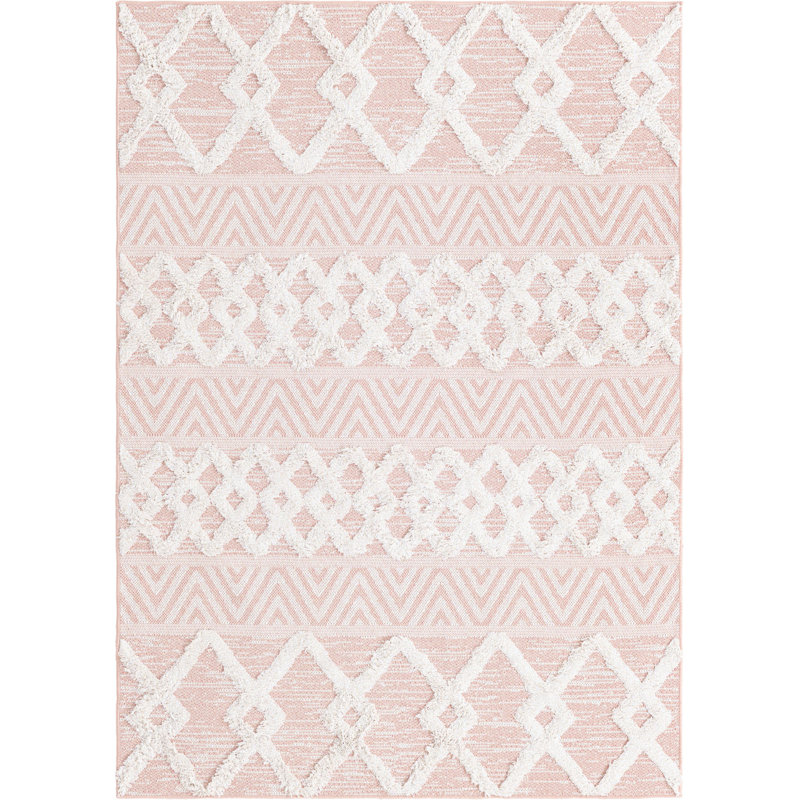 Tapis contemporain Jordalier de couleur rose, Rectangle 4 pi 5 po x 6 pi