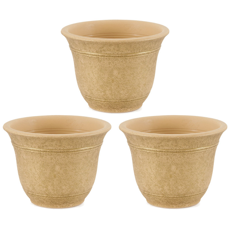 HC Companies Sierra 10 Inch Round Garden Planter Pot, Arizona Sand (3 Pack)