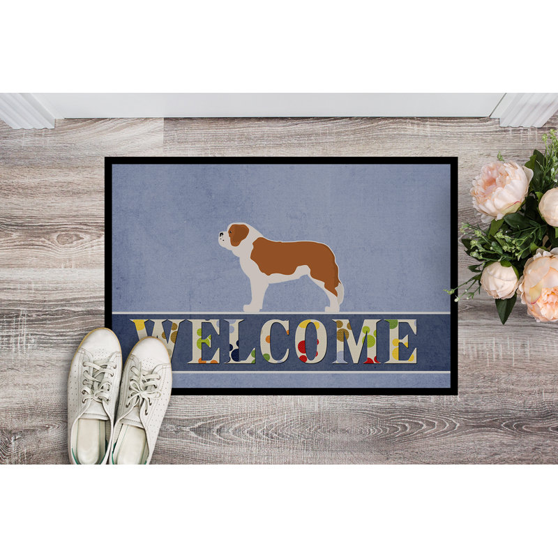 Welcome Non-Slip Outdoor Door Mat, Saint Bernard, Rectangle 2' x 3'