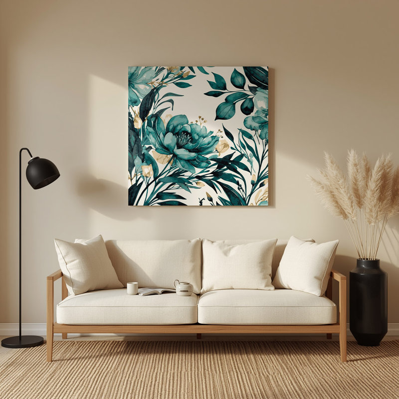 Aquarelle florale 63, art mural en métal vert, H 12 po x l 12 po