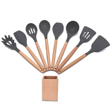 Zulay Kitchen Premium 5 Piece Silicone Utensils Set with Authentic Natural Acacia Hardwood Handles