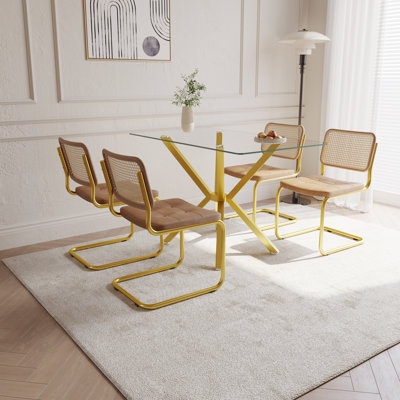47.24" Rectangular Tempered Glass Dining Table With Metal Legs, by Mercer41