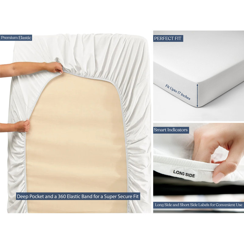 Delara GOTS-Certified Organic Cotton Sateen Fitted Sheet, 400 Thread Count, Soft Long-Staple Cotton, 16" Deep Pocket, White