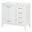 Meuble-lavabo 36 po avec lavabo, armoire de salle de bain avec porte à fermeture en douceur, 4 tiroirs de différentes tailles, structure et pieds en bois, un paquet, blanc-765240258