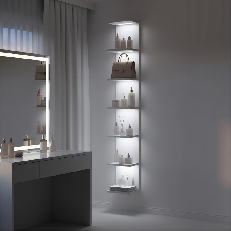 59.4''H 7-tier Wall Shelves with Built-in Led Lights, White