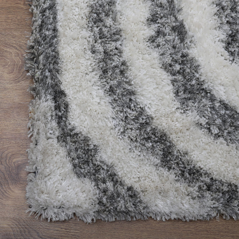 Annunziata Hand Tufted Shag Polyester Eco-Friendly Area Rugs - Rectangle, Gray White Color, Geometric Modern Design, High Pile Thick Handmade Anti Skid Area Rugs for Living Room, Bed Room