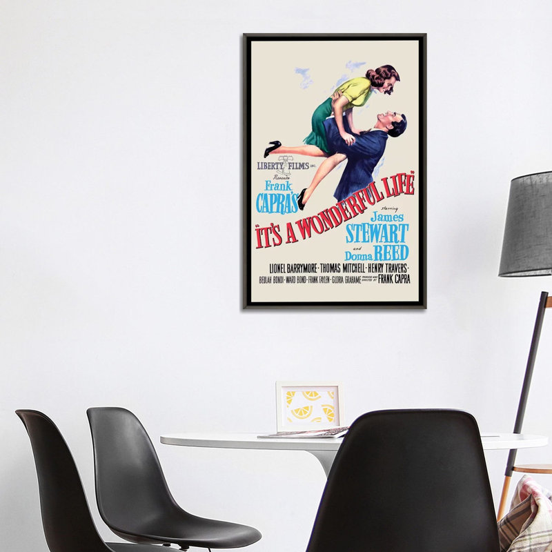 «It's a Wonderful Life» - Publicité imprimée, H 40 po x l 26 po x P 1,5 po, Aucun mat, Toile encadrée de bois rustique foncé