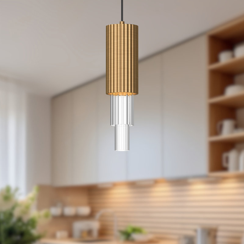 Luminaire suspendu cylindrique à DEL Bordeaux, Doré vieilli