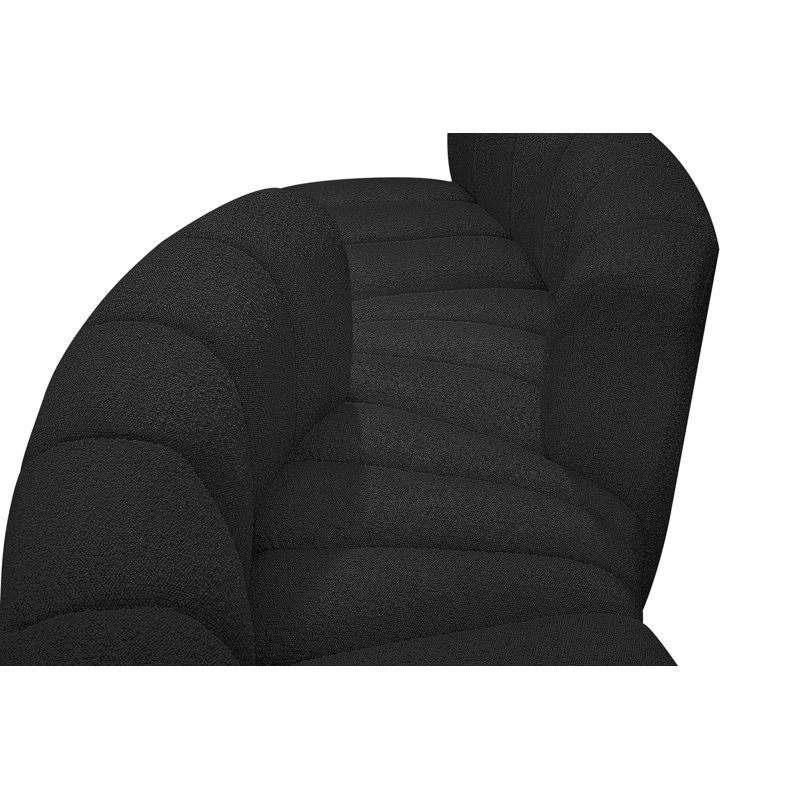 Ivancea Upholstered Curved Sectional Reversible, Black Boucle Fabric