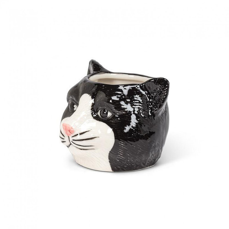Hinley Small Tabby Cat Planter, Black/White