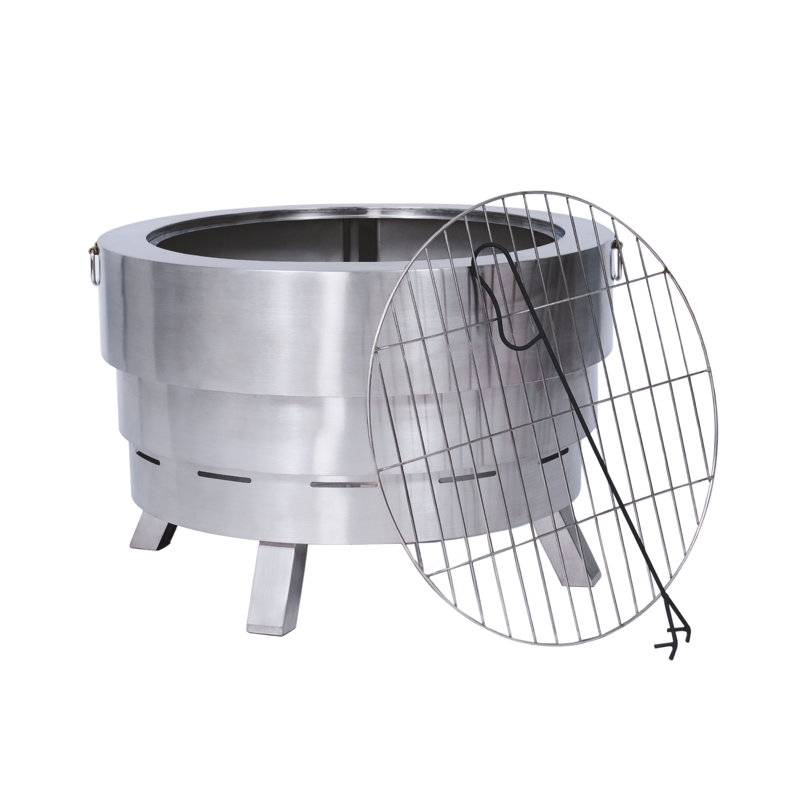 25" Outdoor Collapsible Stainless Steel Wood Burning Fire Pit with Cooking Grate and Carrying Case