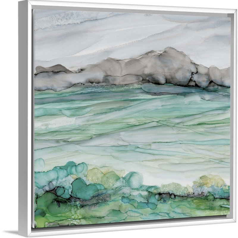 Mer de marbre II - reproduction d'art sur toile, H 13,7 po x l 13,7 po x P 1,75 po, Cadre flottant blanc
