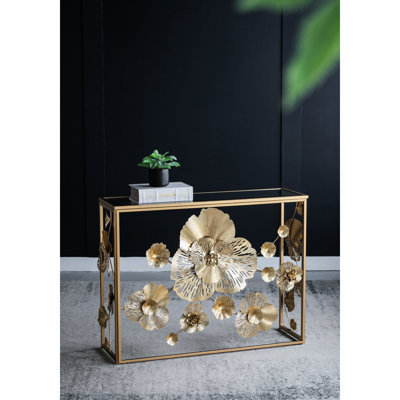 Console dorée à miroir pour hall d'entrée, 39,5 po x 12 po 30,5 po, style contemporain avec détail, 39,5 po x 12 po x 30,5 po, table de salon