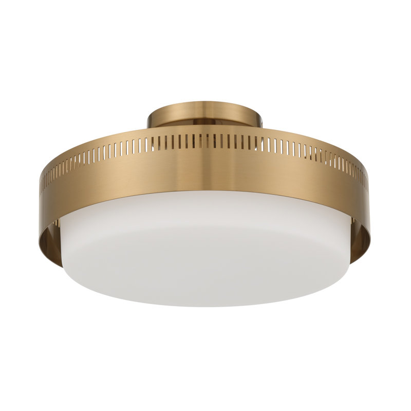 Modern Brushed Gold Semi-Flush Mount Ceiling Light with White Diffuser