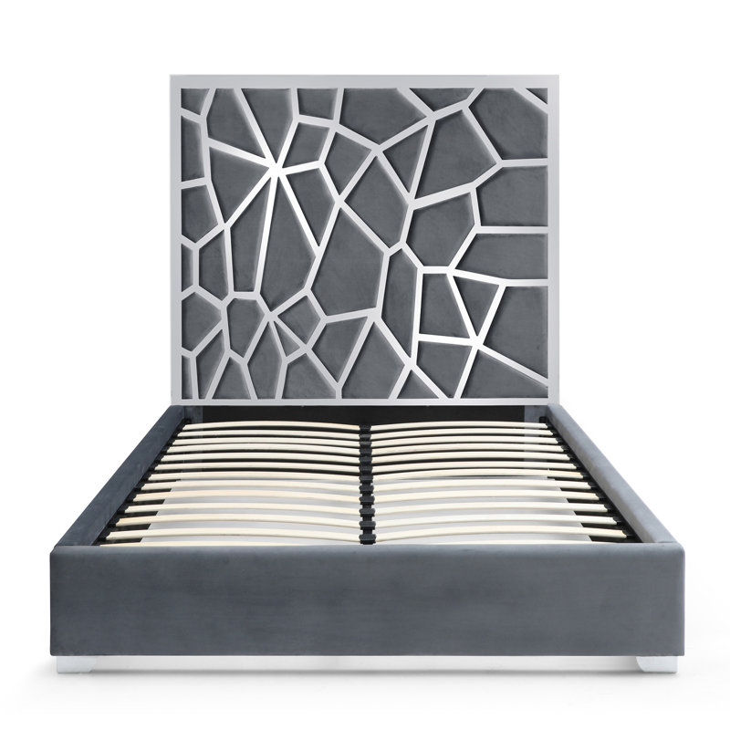 Upholstered Metal Platform Bed, Queen, Gray