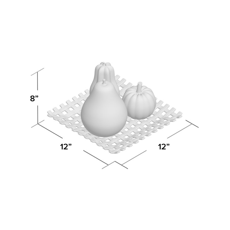 Silver Ceramic Fall Fruit Sculpture Set with Decorative Grid Plate