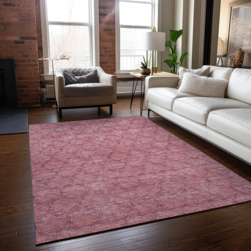 Addison Pink Geometric Synthetic 5' x 7' Washable Rug