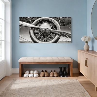 Vintage Aircraft Propeller Black And White Canvas Wrapped Wall Art Oil Painting Print Set Of 1