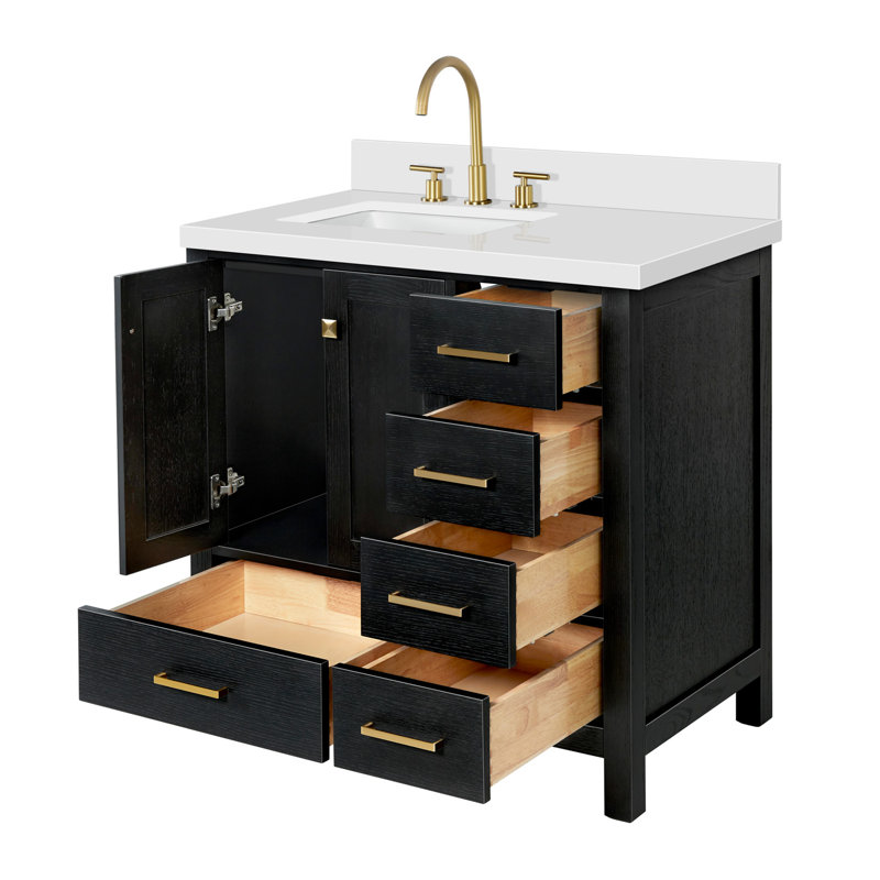 Ensemble de meuble-lavabo simple 37 po Grevera, Chêne noir, Rectangular