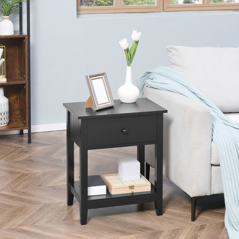2 tables d'appoint avec tiroir et tablette, table de salon de chambre à coucher moderne, extrémité noire pour la fonctionnalité