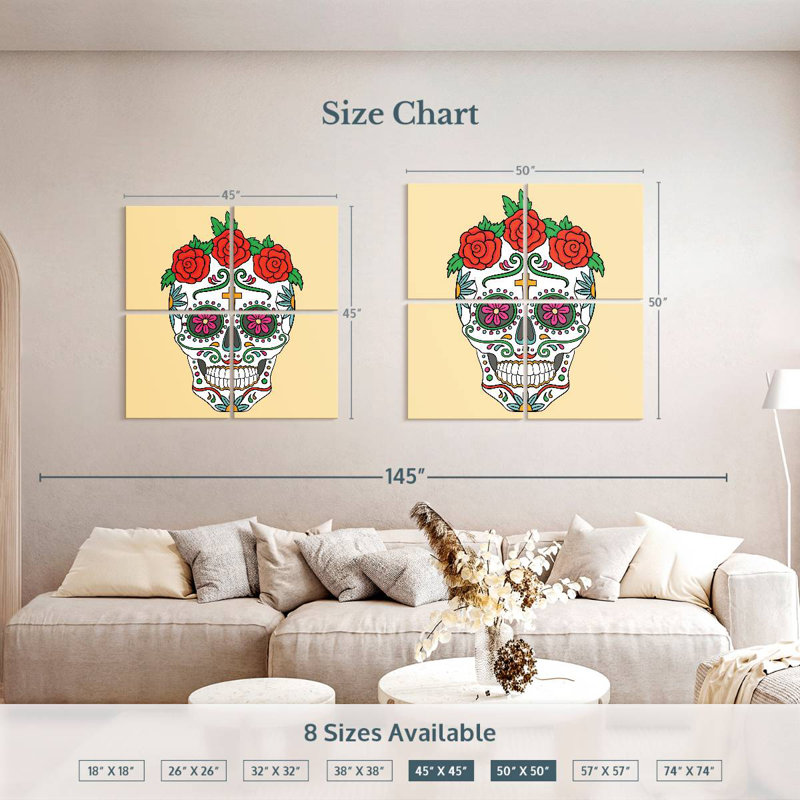 Kerner Mexican Floral Skull, 50" H x 50" W