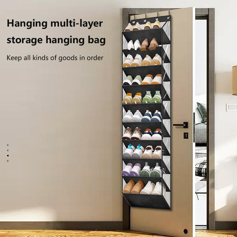 Sac de rangement pour chaussures 10 couches, range-chaussures transparent au-dessus de la porte, grandes poches profondes, étagère à chaussures suspendue, pour porte de placard