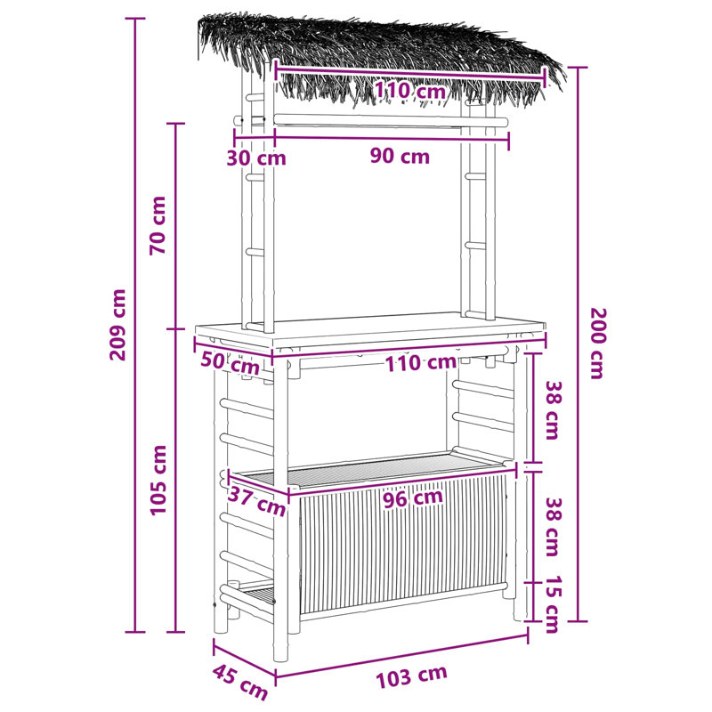 Rectangular Bamboo Outdoor , 110cm cm W 50cm cm D