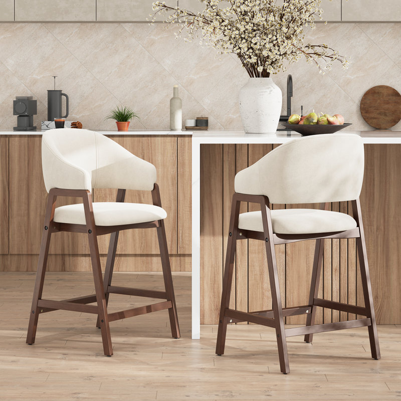 Tabouret de bar rembourré en bois massif, 4, Beige