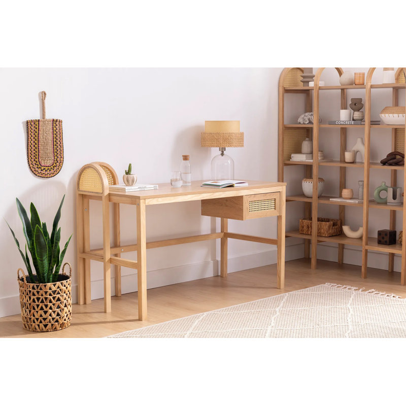 Scandinavian Style Study Desk, 51.2 x 28.9 x 23.6 inches | 100% Ash Wood Body & Melamine Coated Chipboard Top, Natural Brown Finish | Sturdy Design, 17.6 lbs Bearing Capacity, Perfect for Home Office & Study Spaces