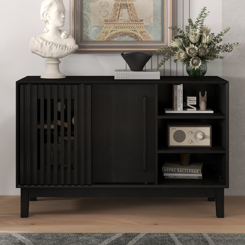 47.3" Wide 2 - Door Credenza Office Storage Cabinet With Open Storage, Black