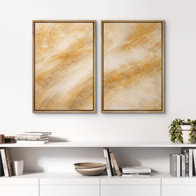 «Warm Gold», neutre, texturé, dégradé texturé, minimaliste, toile encadrée, œuvre d'art de la chambre principale, 2 pièces
