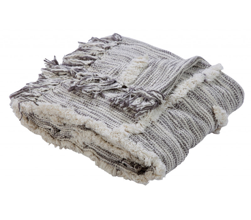 Gray Woven Cotton Striped Throw Blanket