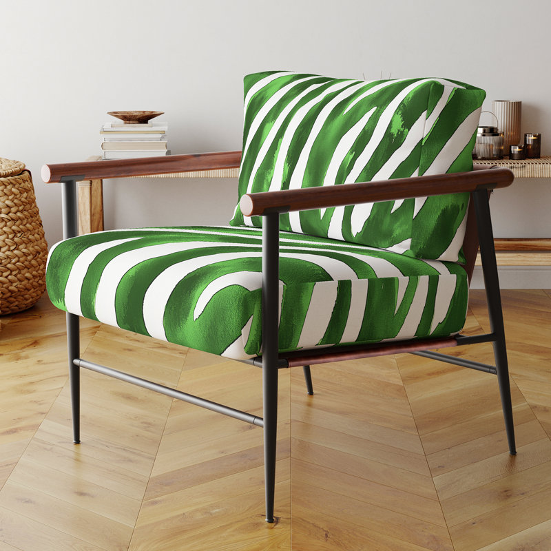 Chaise à accoudoirs rembourrée Zebra, Noir, noir, noir, noir, Vert/blanc