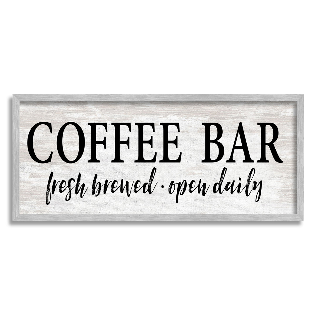 " Coffee Bar Open Sign Rustic Grain Pattern " by Lettered And Lined Stupell Industries Frame