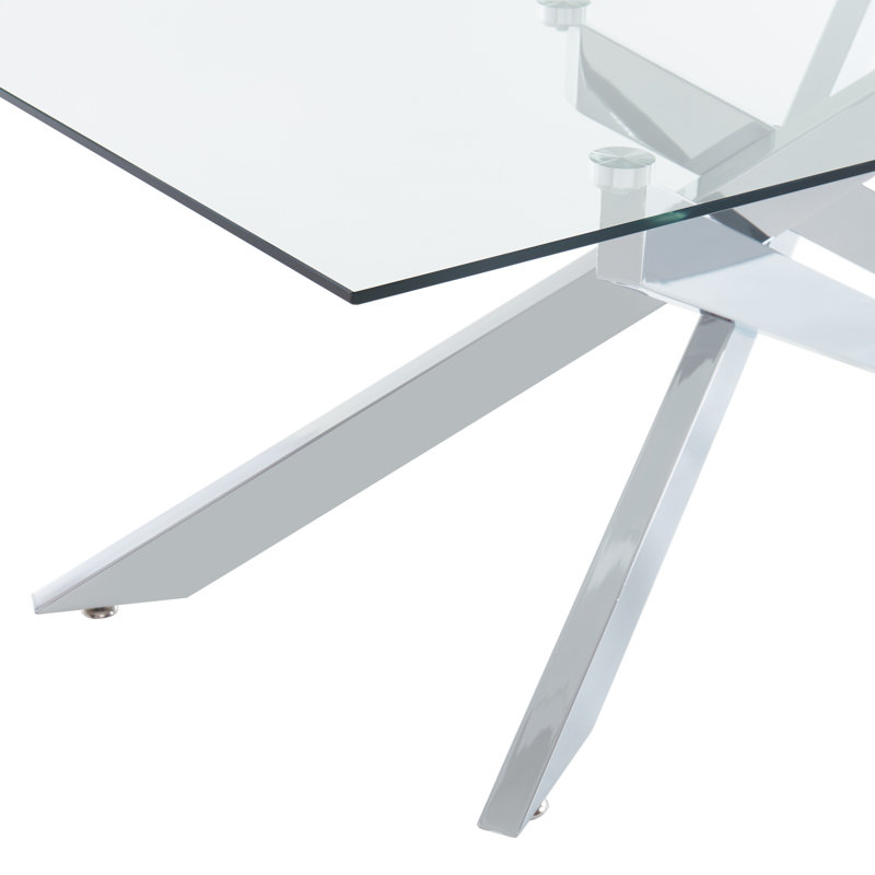 Table basse rectangulaire avec plateau en verre, Argent argent