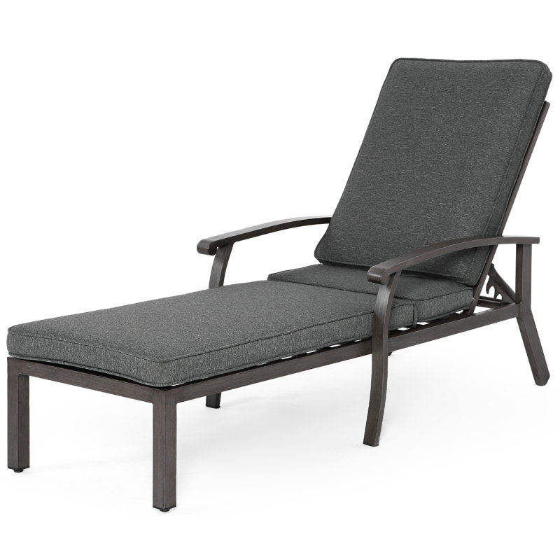 Chaise longue, ensemble de 2 chaises longues inclinables en aluminium coulé à la main avec coussins, dossier réglable à 5 positions, sièges imperméables, roues pour la terrasse et la piscine, gris