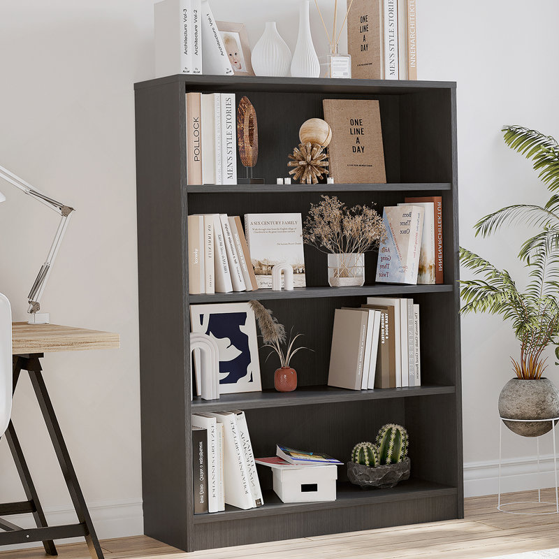 Bibliothèque moderne à 4 tablettes de 48 pouces de hauteur, idéale pour le rangement dans une chambre ou un bureau, durable et élégante
