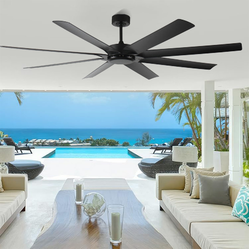 72 Inch Ceiling Fans No Light With Remote Control, 8 Reversible Blade, Quiet Dc Motor, Timer Function, 6-speed, Industrial Ceiling Fan For Bedroom Home Kitchen (black)