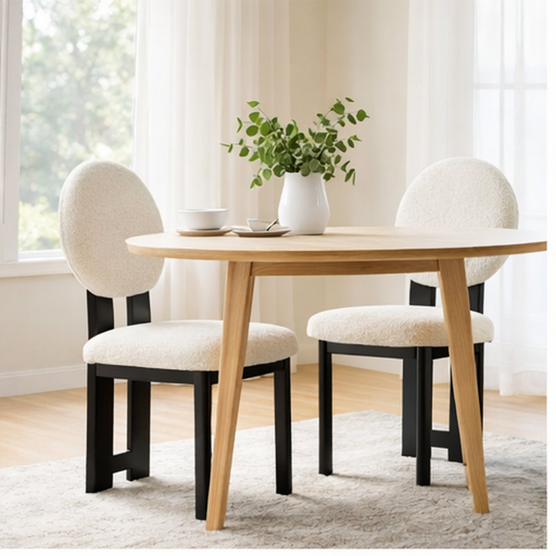 Ensemble de 2 chaises de salle à manger rembourrées Boucle de style moderne Mid-Century avec dossier rond et pieds en bois