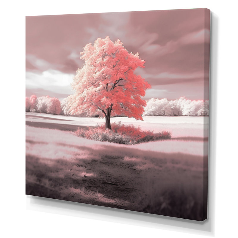 Majestic Tree In Delicate Pink Retro Photography - Landscape Trees Canvas Art Print, H 30 po x l 30 po x P 1 po, Toile tendue