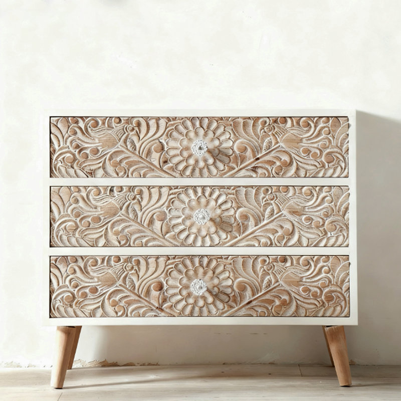 Buffet décoratif Mid-Century moderne en bois massif blanc