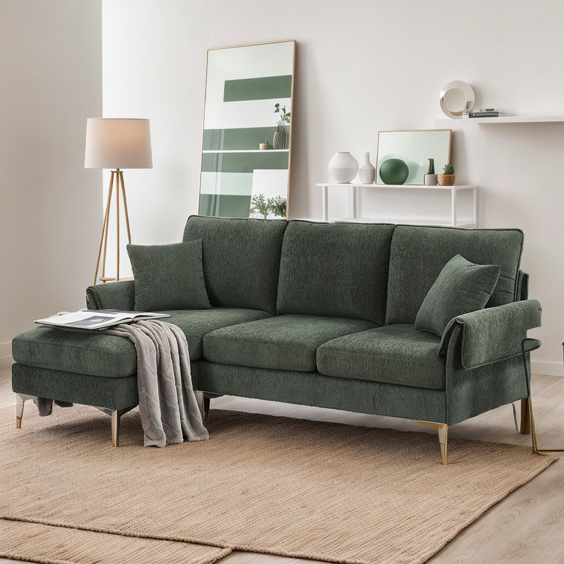 Canapé modulaire 2 pièces Walna, Tissu vert Hallerson