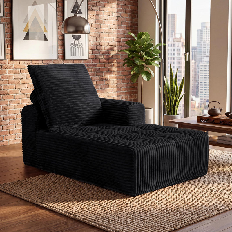 Chaise longue d'intérieur comprimée à un accoudoir, 160 cm (62,99 po) de long — Élément modulaire unique, composant de canapé d'angle livré roulé avec ressorts ensachés, aucun assemblage requis pour le salon, noir